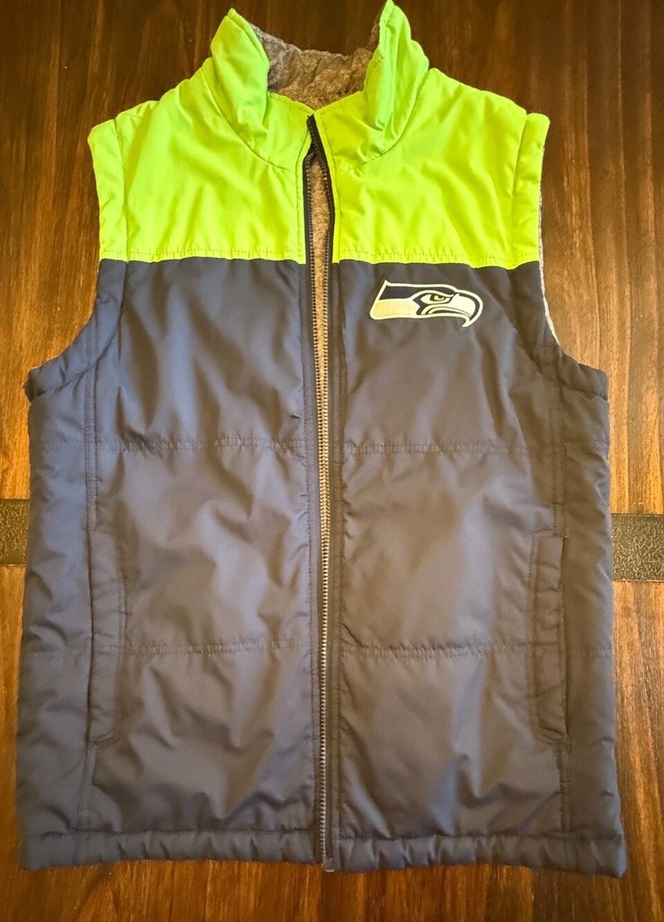 NFL Seattle SEAHAWKS Reversible Vest Men's Med. Puffer Green Blue Gray